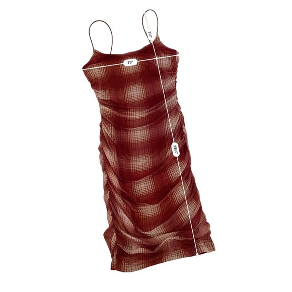 (5 for $25) Forever 21 Red‎ Plaid Mesh Mini Dress size Small - Picture 6 of 7